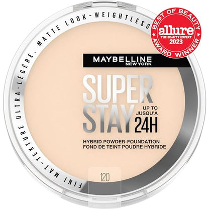 Maybelline Super Stay Hybrid Powder Foundation – 24HR Matte Coverage, Shade 120 (1 Count)