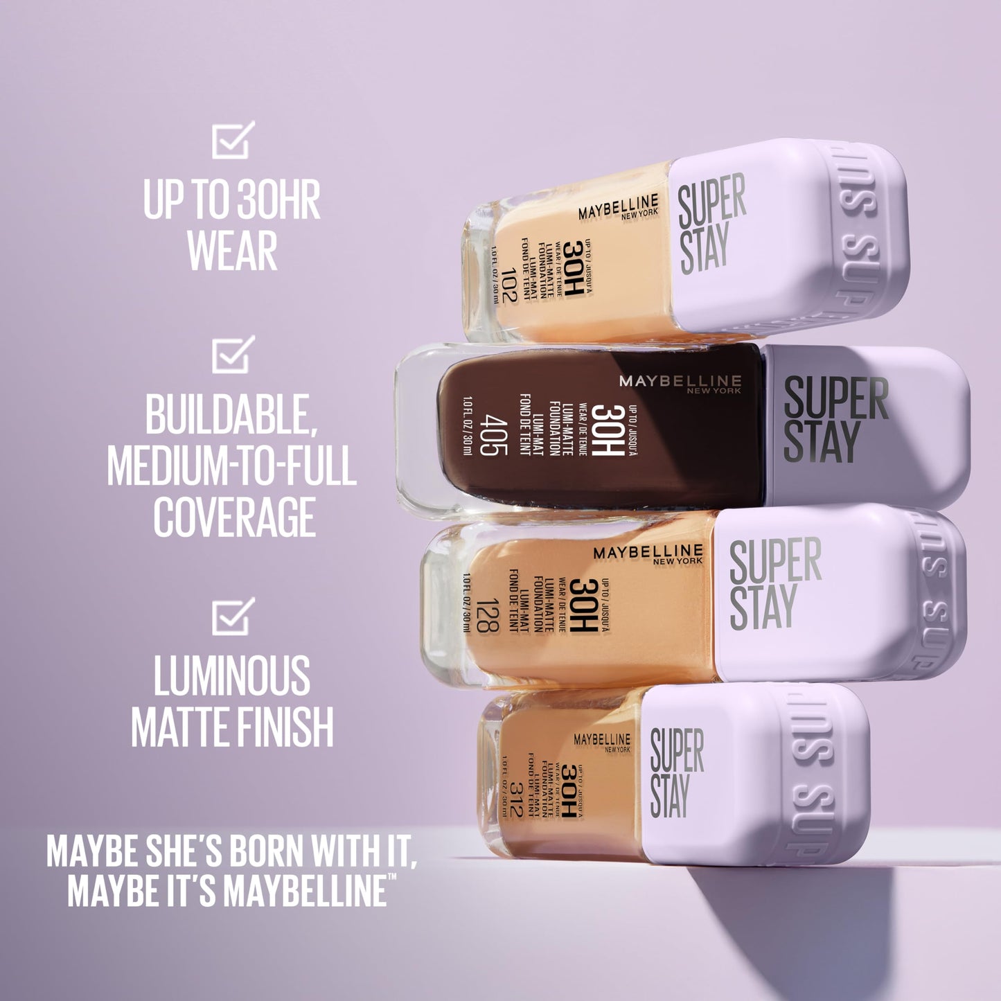 Maybelline Super Stay Lumi-Matte Foundation – Lightweight, Buildable Coverage for Up to 30HR (Shade 370)