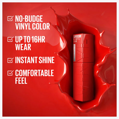 Maybelline Super Stay Vinyl Ink Longwear Lip Color – Fire Engine Red, 0.14 fl oz