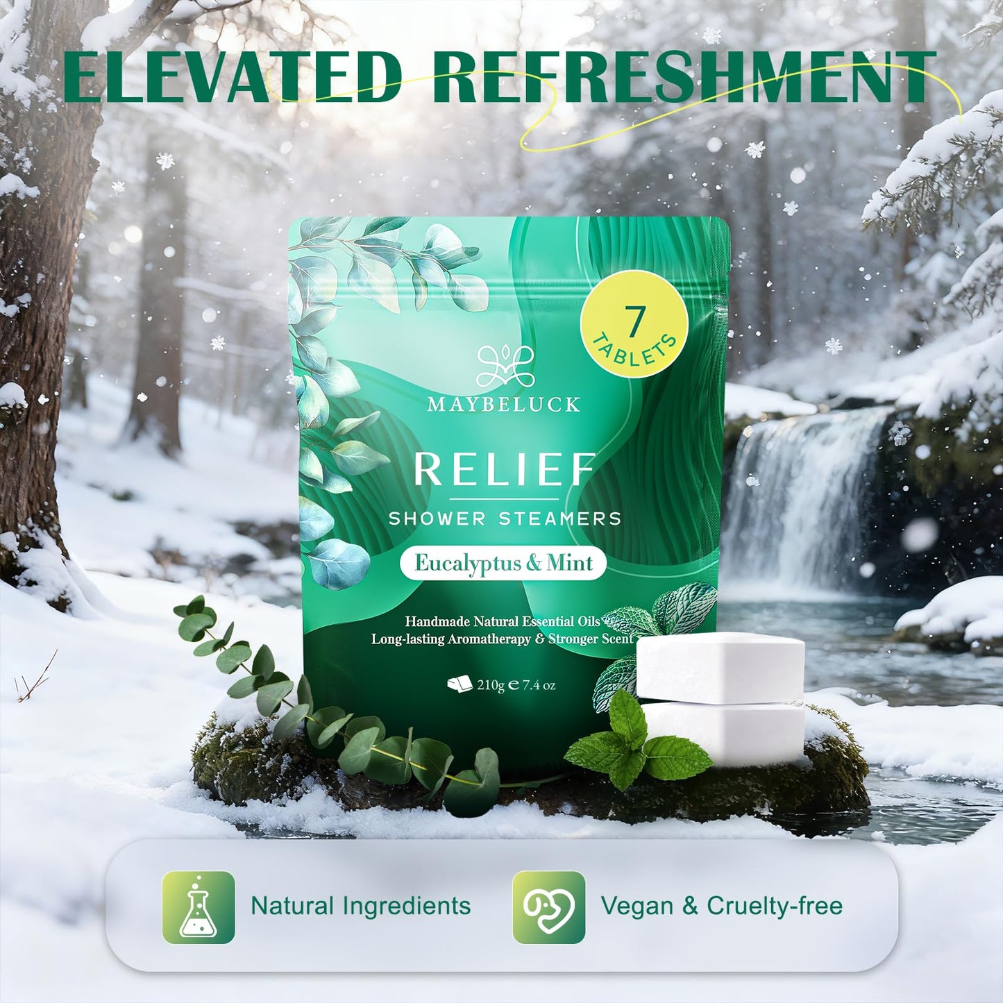 Maybeluck Eucalyptus Mint Shower Steamers 7 Pack – Natural Aromatherapy for Relaxation & Self-Care
