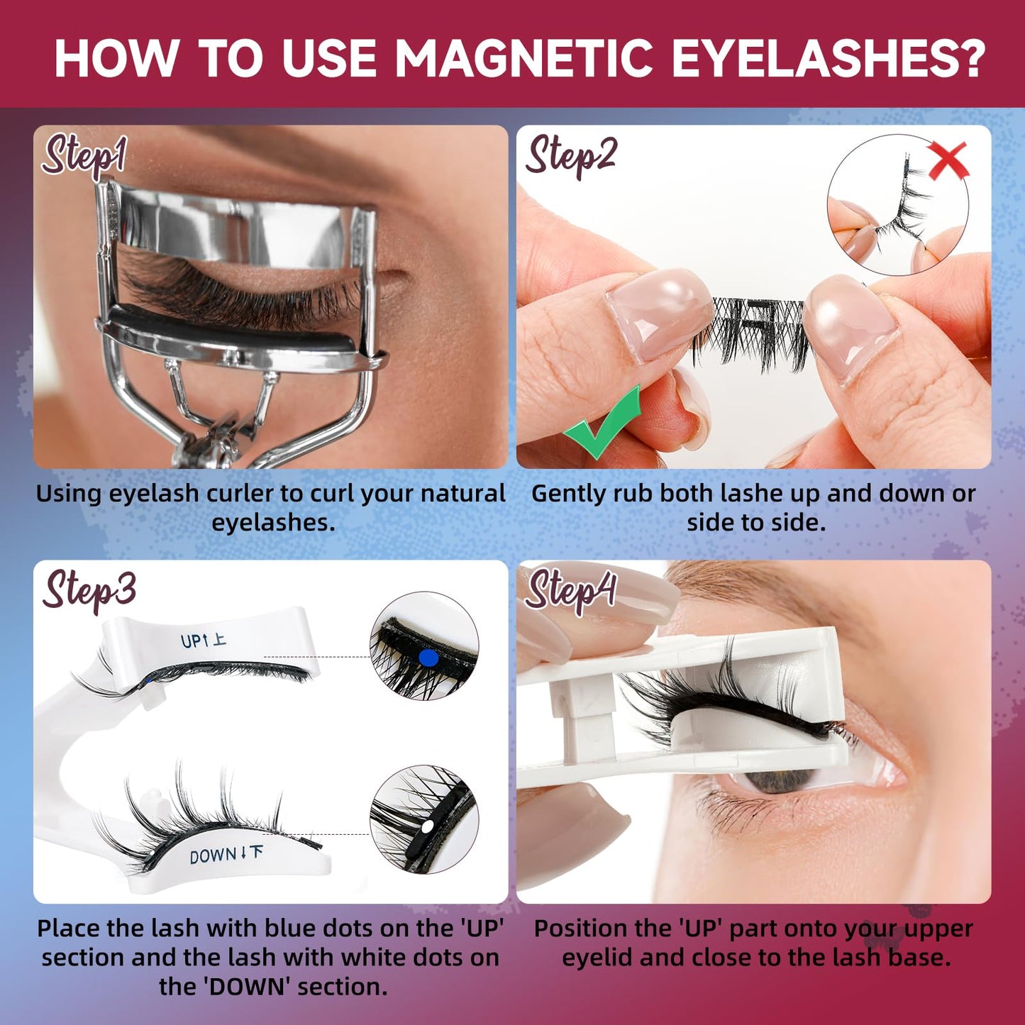 Mayhug Magnetic Eyelashes 3 Pairs Kit – Glue-Free, Reusable, Easy Applicator