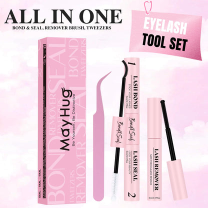 Mayhug Lash Cluster Bond & Seal Kit – 4-in-1 DIY Lash Extensions (Remover + Tweezers)