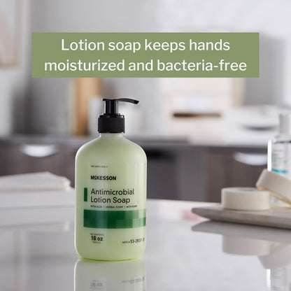 McKesson Antimicrobial Lotion Hand Soap with Aloe — 18 oz Pump Bottle, Herbal Scent