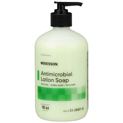 McKesson Antimicrobial Lotion Hand Soap with Aloe — 18 oz Pump Bottle, Herbal Scent