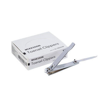 McKesson Toenail Clippers with File – Steel Nail Clippers with Thumb Squeeze Lever (12 Count)