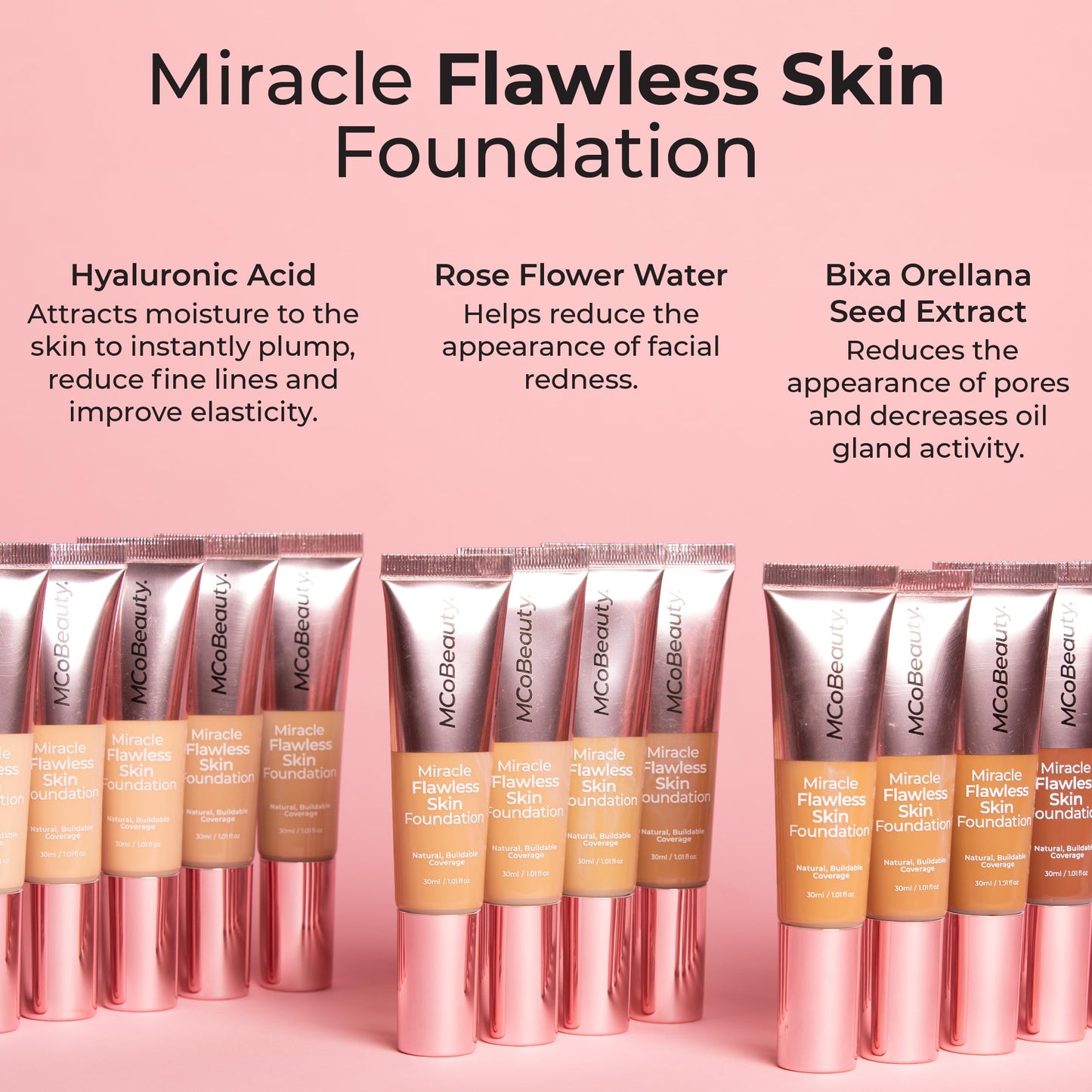 MCoBeauty Miracle Flawless Skin Foundation – Natural Ivory | Buildable Dewy Finish with Hyaluronic Acid