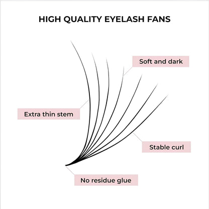 MDC LASHES 500 Premade Fans | 5D-16D, 0.03-0.07 Thick, C/CC/D Curls, 8-18mm | Volume Lash Extensions Premade Lashes