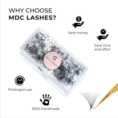 MDC LASHES 500 Premade Fans | 5D-16D, 0.03-0.07 Thick, C/CC/D Curls, 8-18mm | Volume Lash Extensions Premade Lashes