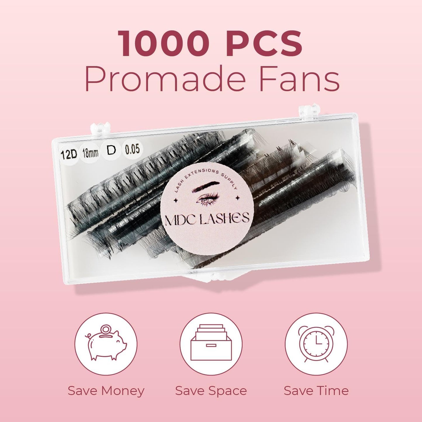 MDC LASHES Promade Eyelash Fans 1000 Fans | 5D-20D Premade Volume Lashes • C/CC/D Curl • 10-18mm • 0.05/0.07
