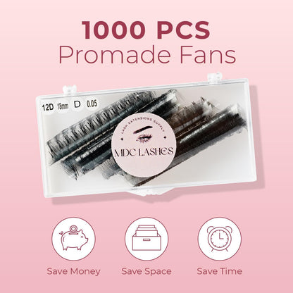 MDC LASHES Promade Fans Ultra Speed Premade Volume Eyelash Extensions 5D-20D C/CC/D Curl 8-16mm