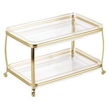 mDesign 2-Tier Decorative Makeup Organizer Vanity Tray – Soft Brass/Clear