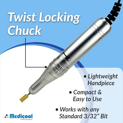 Medicool TurboFile II Electric Nail File – White, 30,000 RPM, Quiet, Locking Chuck
