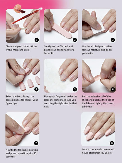Medium Almond Pink & White Press On Nails — 3D Pearl, Glitter & Gold Line Art (10 Pieces)