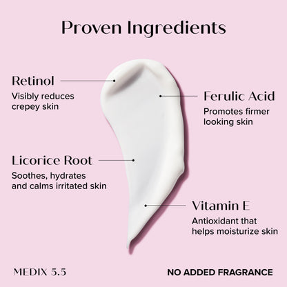 Medix 5.5 Fragrance Free Retinol Body Lotion + Collagen Peptides Cream – 2pc Set for Crepey Skin