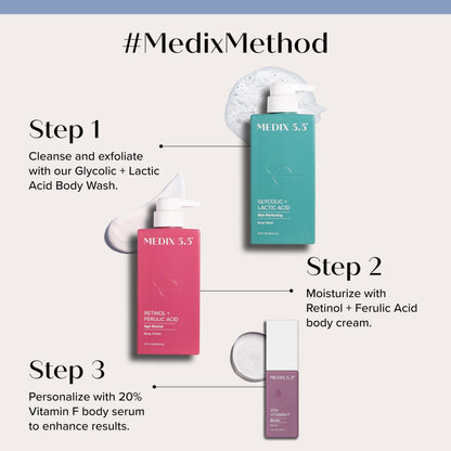 Medix 5.5 Retinol Body Lotion + 20% Vitamin F Booster Serum 2-Piece Set | Crepey Skin Care