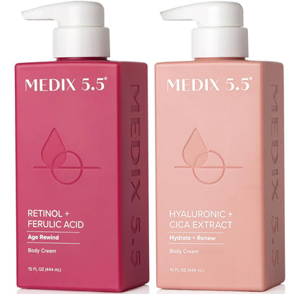 Medix 5.5 Retinol Body Lotion + Hyaluronic Acid Cream - 2pc Hydrating & Firming Skincare Set