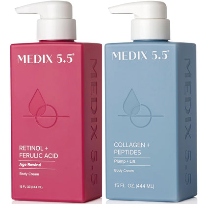 Medix 5.5 Retinol Cream + Collagen Cream Skincare Set – 2pc Body & Face Moisturizers for Firmer Skin, Sun Damage & Crepey Skin