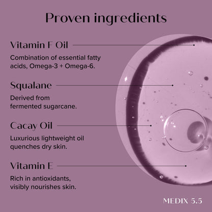 Medix 5.5 Vitamin F Booster – 20% Vitamin F Oil for Body & Face Hydration, Skin Barrier Support, 1.7 Fl Oz