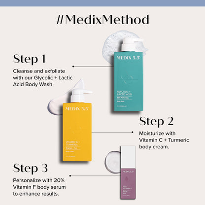 Medix 5.5 Vitamin C Cream + Vitamin F Booster Serum Body Lotion 2-Piece Set – Brighten, Firm, Even Tone