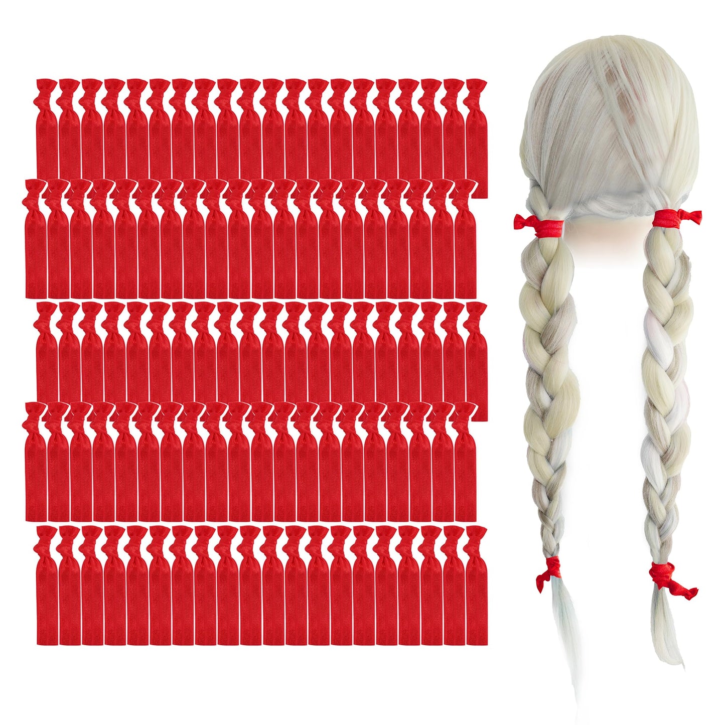 MEEDEE 100 Pack Red Hair Ties – No-Crease, Ouchless, Soft Fold-Over Elastic