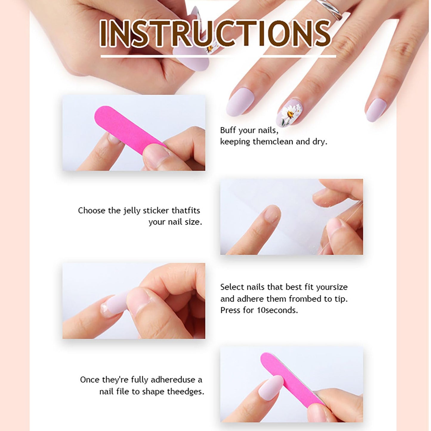 Meemooron Handmade Press-On Nails | Long Square 3D Cherry Rhinestones & Floral Pink Sparkle – 10pcs (Size M)