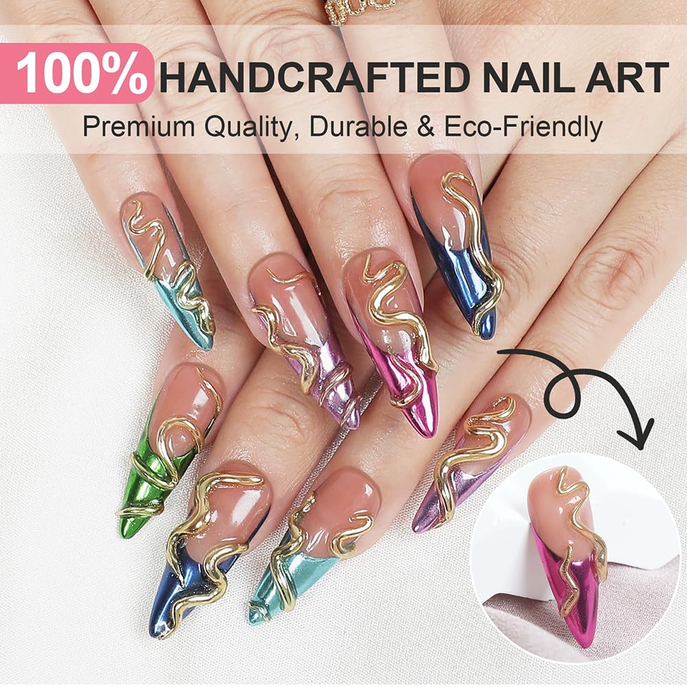 Meemooron Handmade Press-On Nails | Long Square 3D Cherry Rhinestones & Floral Pink Sparkle – 10pcs (Size M)