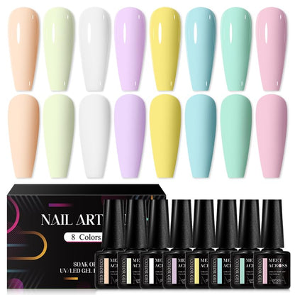 MEET ACROSS 8 COLORS GEL NAIL POLISH SET – Macaron All Seasons Shades | Home Manicure Kit