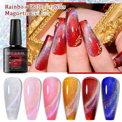 MEET ACROSS Cat Eye Glitter Gel Polish Set – Magnetic 6-Color UV Gel Kit with Magnet Stick