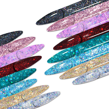 MEET ACROSS 8-Color Glitter Gel Nail Polish Kit – Sparkly Gold, Silver & Pink