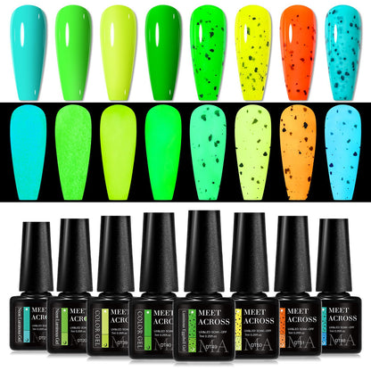 MEET ACROSS 8 Colors Glow Gel Nail Polish – Neon Glow in the Dark Kit