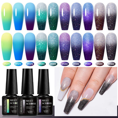 MEET ACROSS 12 PCS Color Changing Gel Nail Polish Kit – Mood-Shift Glitter Temperature Nail Art at Home