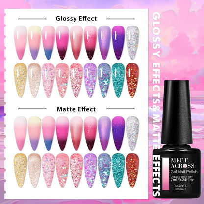 MEET ACROSS Color Changing Gel Polish Set – Mood Temperature Nail Polish, Nude Pink & Purple, 18pcs