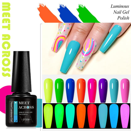 MEET ACROSS Glows in the Dark Gel Nail Polish Set — 8 Neon Halloween Colors + Base, Top, Dehydrator & Primer