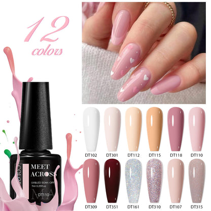 MEET ACROSS Gel Nail Polish Kit – 12 Nude Pink Shades for All Seasons
