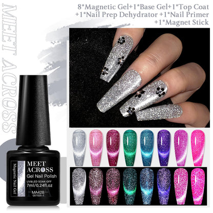 MEET ACROSS Neon Cat Eye Gel Nail Polish Set – 12Pcs Magnetic Polish Kit