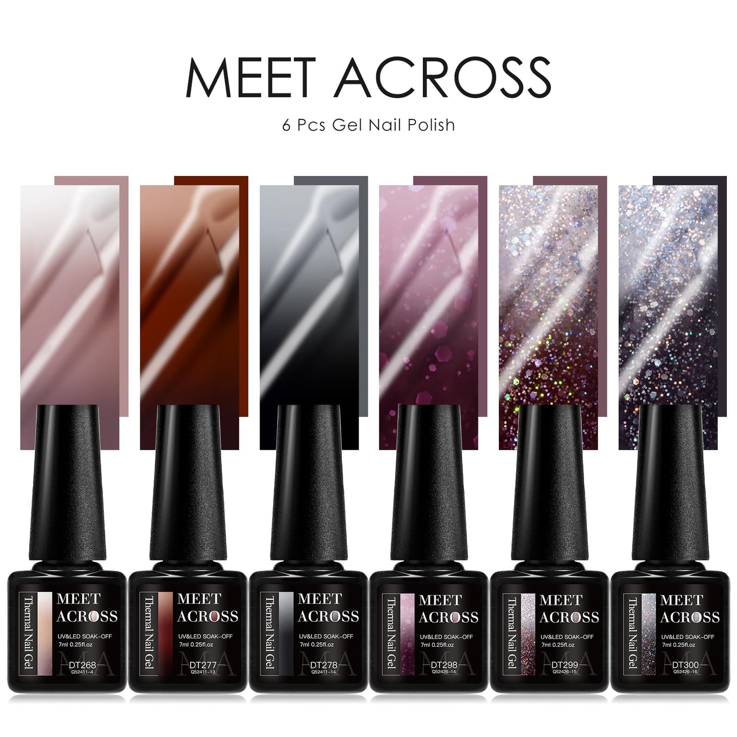 MEET ACROSS 8Pcs Color Changing Gel Nail Polish Set – Brown Mood Temperature Color Change Kit for Fall/Winter