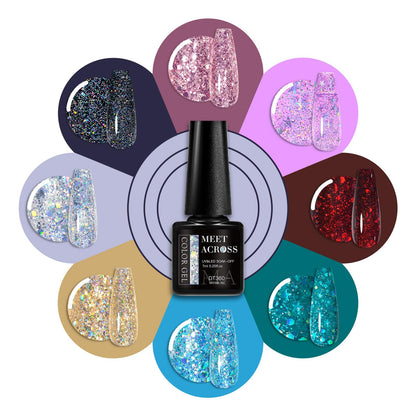 MEET ACROSS 8-Color Glitter Gel Nail Polish Kit – Sparkly Gold, Silver & Pink