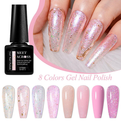 MEET ACROSS Glitter Sequins Gel Nail Polish Set – 8 Colors, 7ml
