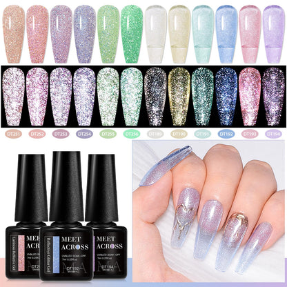 MEET ACROSS 12PCS Reflective Glitter Gel Nail Polish Kit – Holographic UV Gel Set (SET-3)
