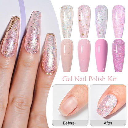 MEET ACROSS Glitter Sequins Gel Nail Polish Set – 8 Colors, 7ml