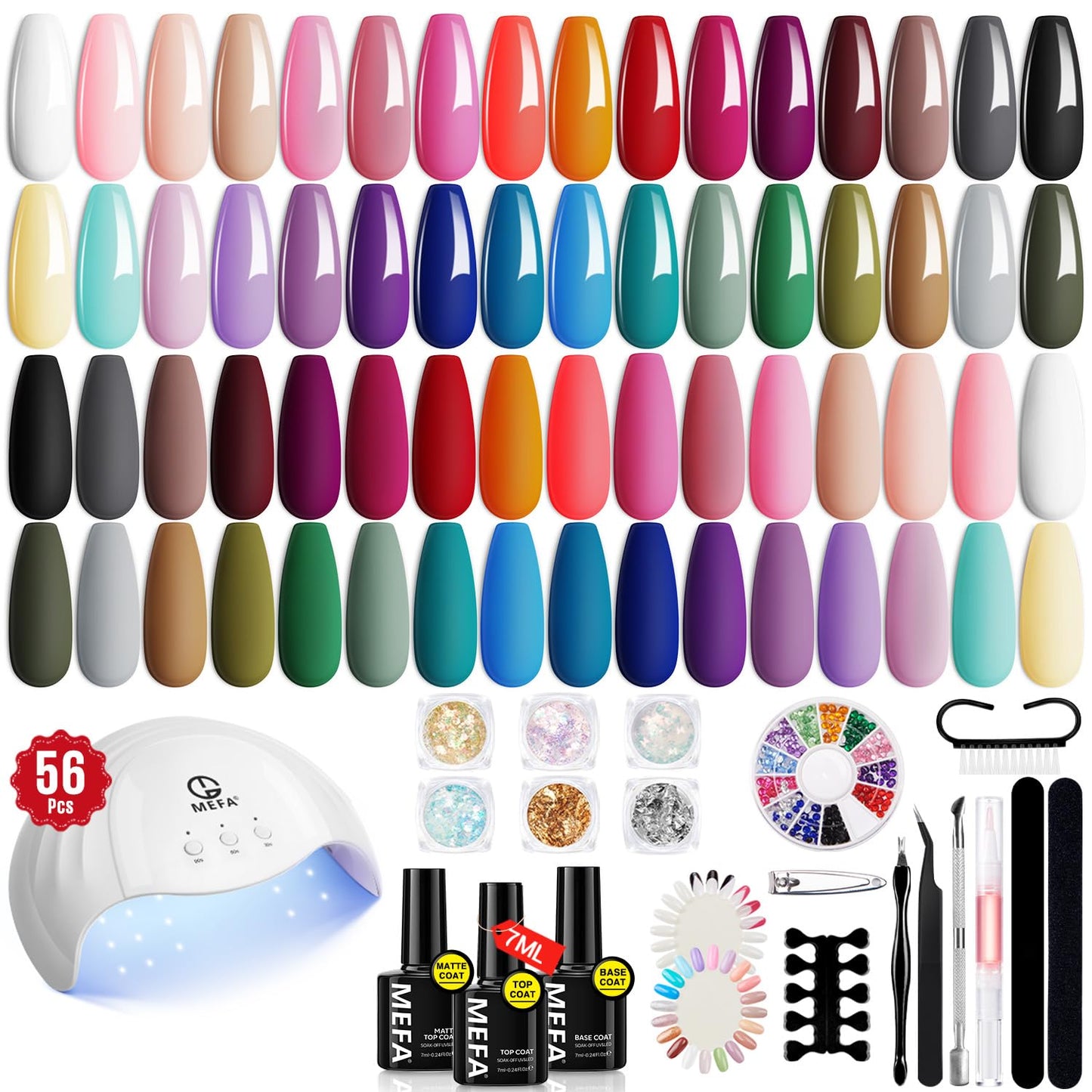 MEFA 32 Colors Gel Nail Polish Kit with UV Light – 54 Pcs Nude Pink Starter Set