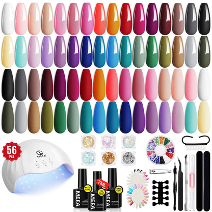 MEFA 32 Colors Gel Nail Polish Kit with UV Light – 54 Pcs Nude Pink Starter Set