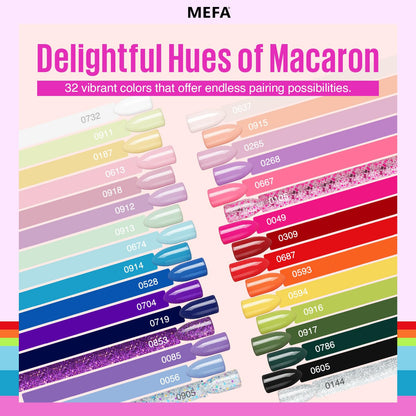 MEFA Neon Gel Nail Polish Set – 32 Colors with Matte/Glossy Base & Top Coat