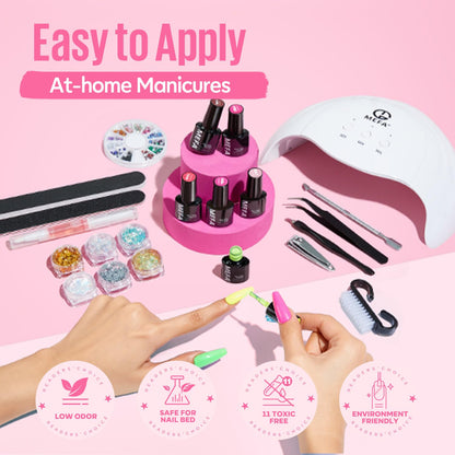 MEFA 32 Colors Gel Nail Polish Kit with UV Light – 54 Pcs Nude Pink Starter Set