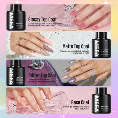 MEFA 47-Pcs Gel Nail Polish Kit — 42 Colors Plus Base Coat and Top Coats for DIY Manicure