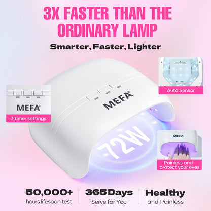MEFA 32 Colors Gel Nail Polish Kit with 72W LED Lamp – Spring Bright Pastel Nails, 60 Pcs