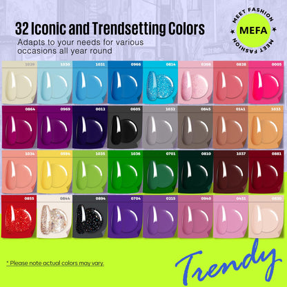 MEFA 35 Pcs Gel Nail Polish Set – 32 Colors All Seasons Collection with Matte/Glossy Base Top Coat