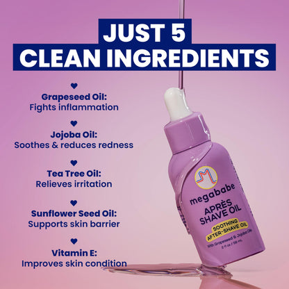 Megababe Après Shave Oil | Soothing After-Shave Oil with Grapeseed & Jojoba, 2 oz