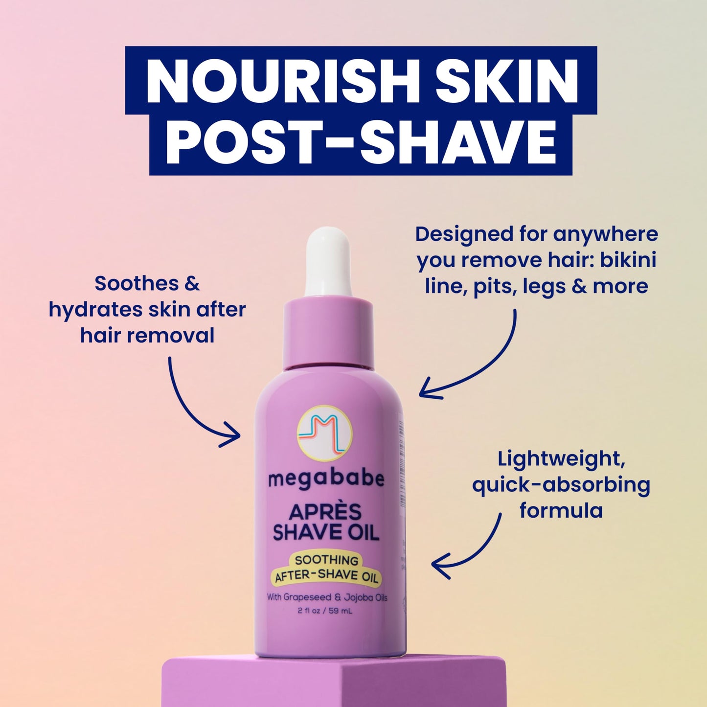 Megababe Après Shave Oil | Soothing After-Shave Oil with Grapeseed & Jojoba, 2 oz