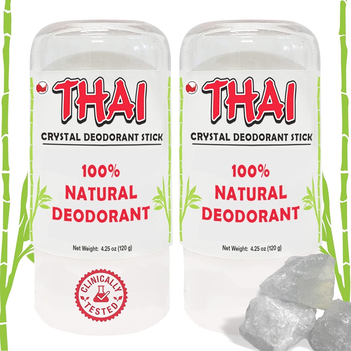 MegaRhino 2-Pack Thai Deodorant Stones – Clinically Tested, Dermatologist Approved, Natural Crystal Salt Odor Protection